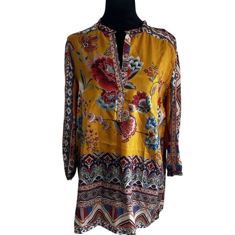 Johnny Was Sasha Maine Silk Tunic S Floral Embroidered Boho Luxe Blouse Peasant - Picture 2 of 8